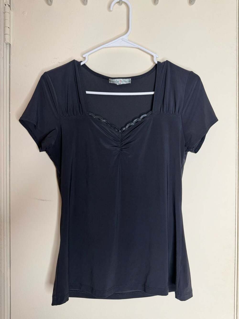 Vintage Suzie Black Lace Trim Top